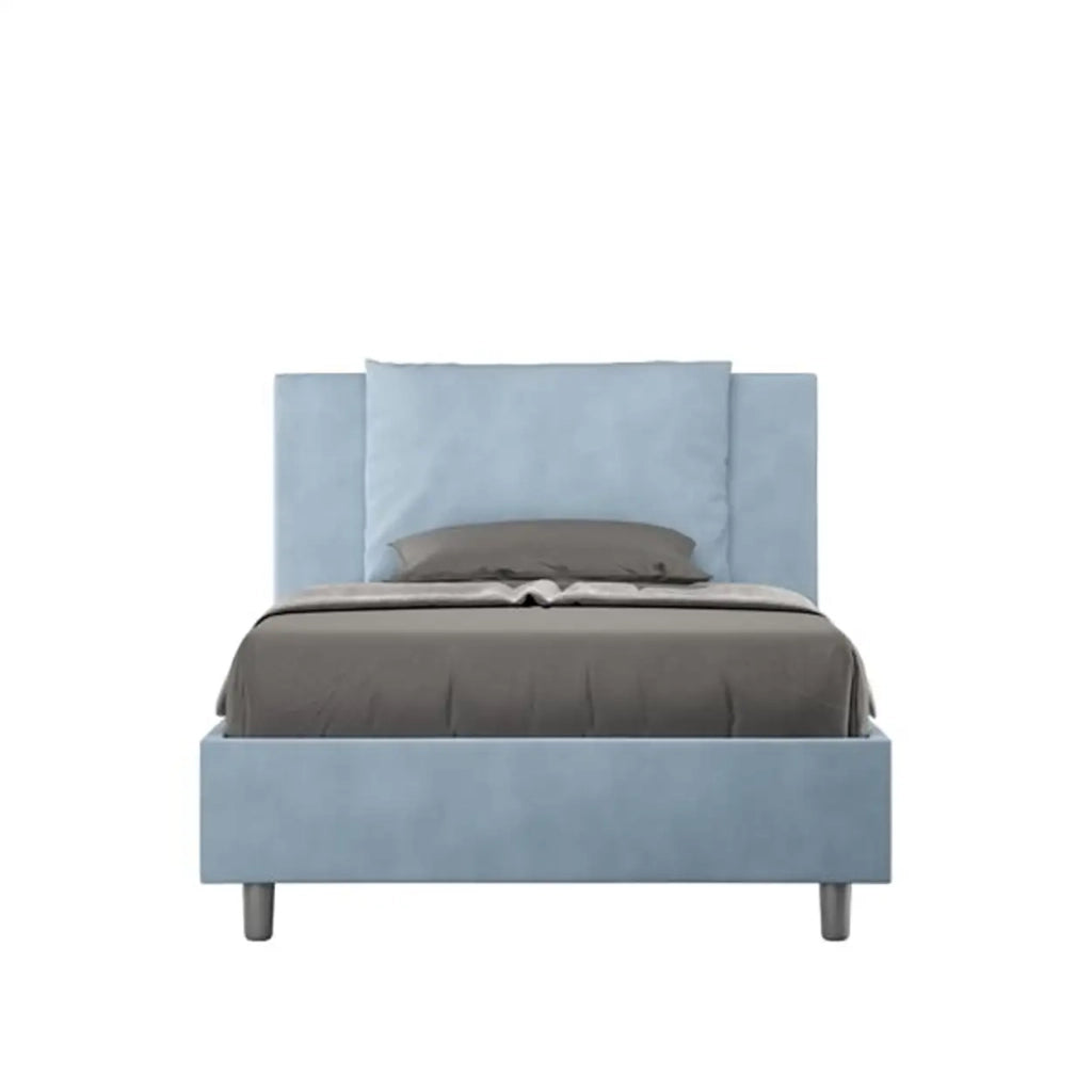 Letto una piazza e mezza contenitore imbottito 120x200 microfibra azzurro Antea