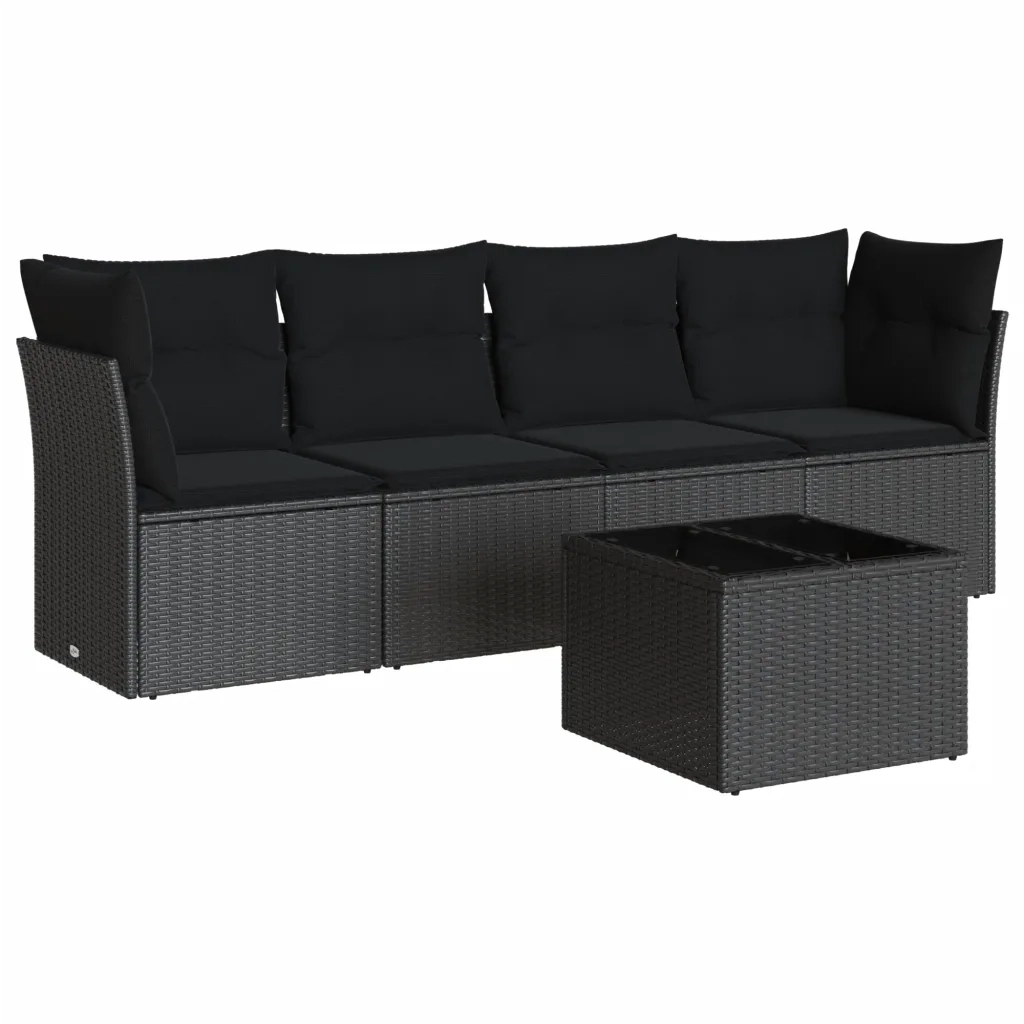 Set Divani da Giardino 5 pz con Cuscini in Polyrattan Nero