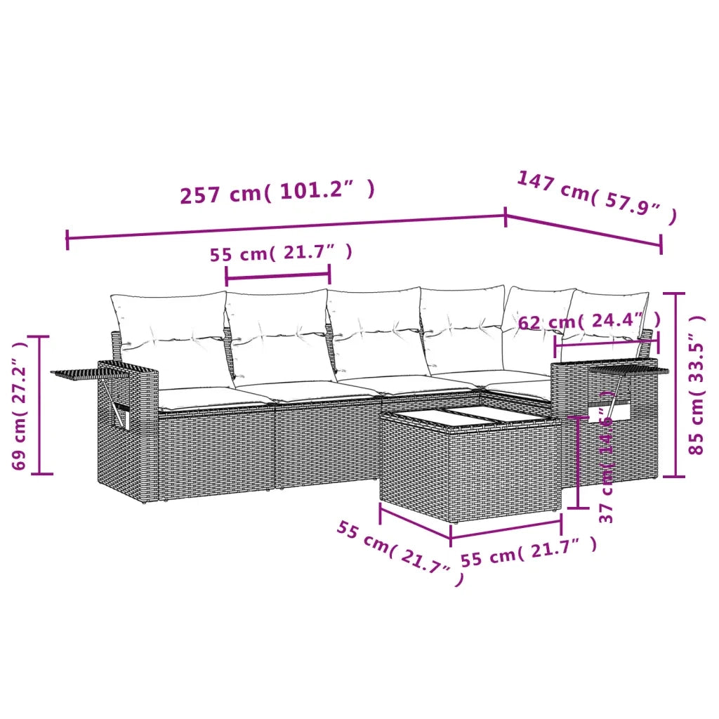 Set Divano da Giardino 6 pz con Cuscini Beige in Polyrattan 3220138