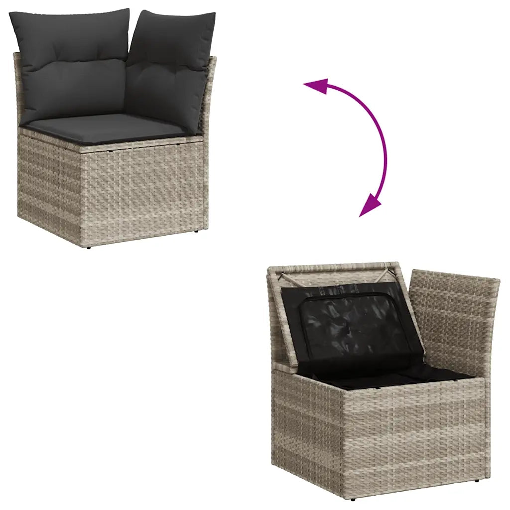 Divano Angolare Giardino con Cuscini Grigio Chiaro Polyrattan 366191