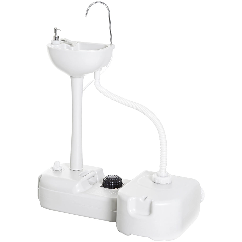 Lavandino Portatile da Campeggio Grigio Chiaro con Serbatoio Acqua 17L, Vasca di Recupero e Dosatore Sapone, Lavamani Mobile con Ruote