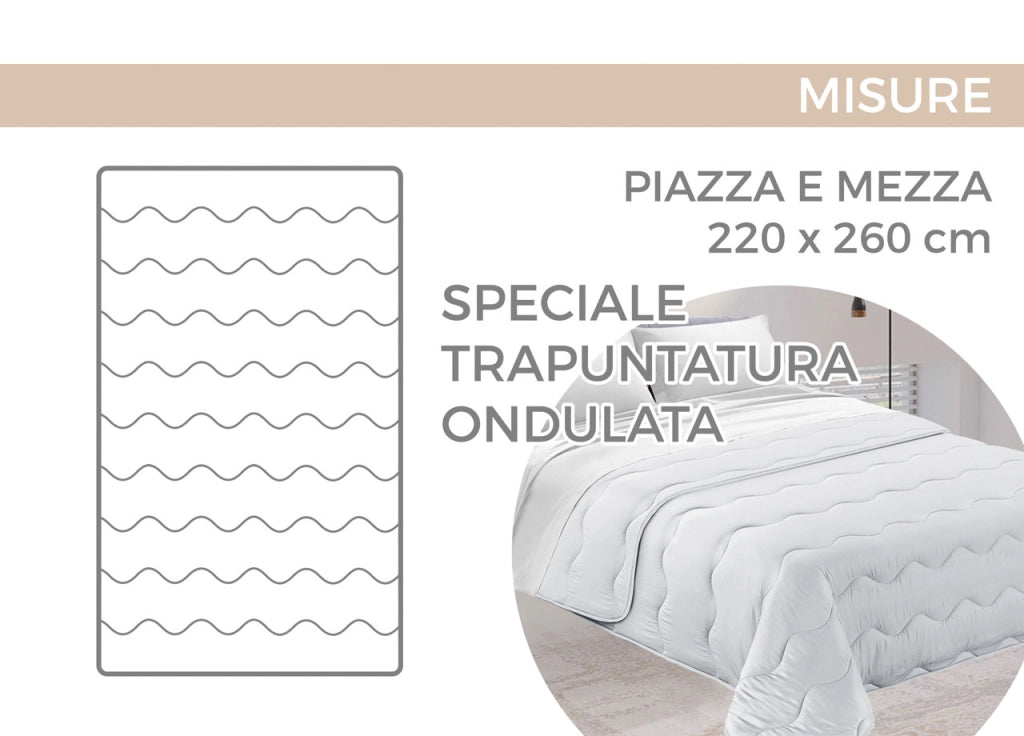 Trapunta Piumone Invernale Imbottita 300gr Microfibra Diadema Quadri - Piazza E Mezza - D6 Blu