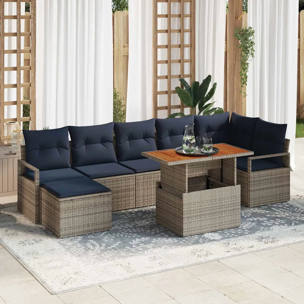 Set da Pranzo per Giardino con cuscino 8 pcs Grigio e Blu Navy 3349744