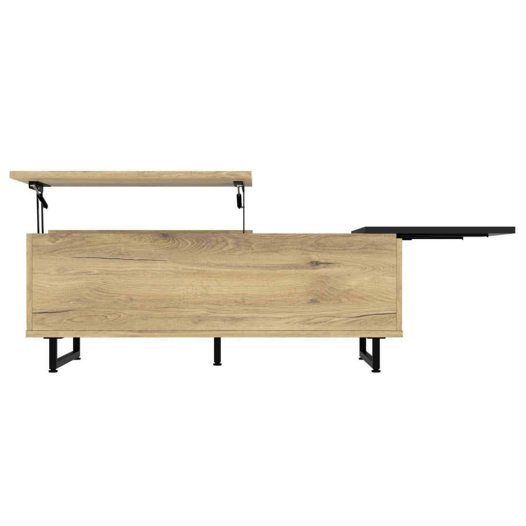 Tavolino da caff¨¨ 103,5x50 cm con piano sollevabile, LED blu e vani