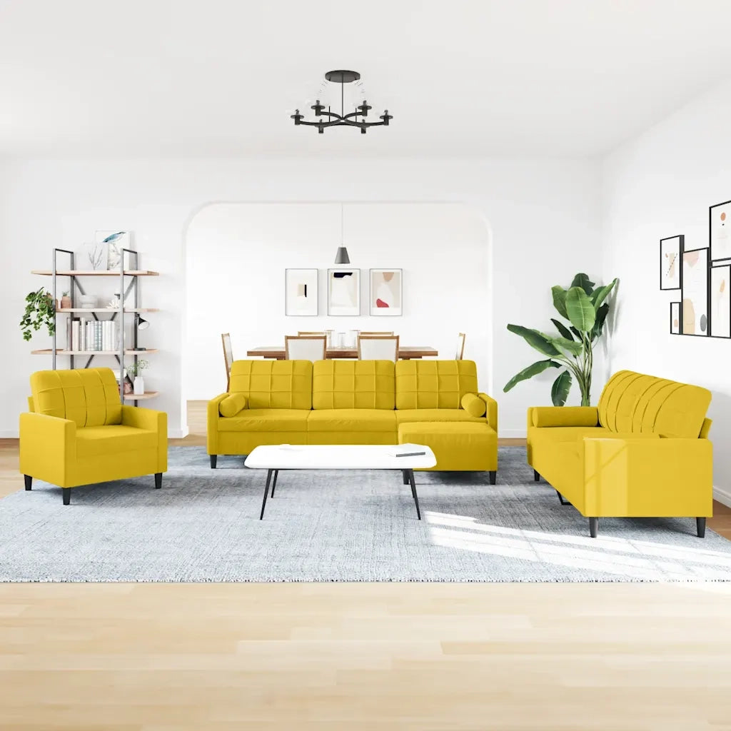 Set di Divani 4 pz con Cuscini e Rinforzi Giallo in Velluto 3278467