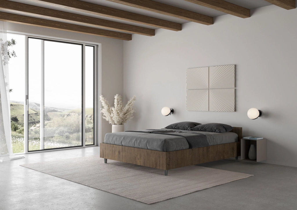 Letto Matrimoniale Francese 140x200 cm con Rete Nuamo Noce