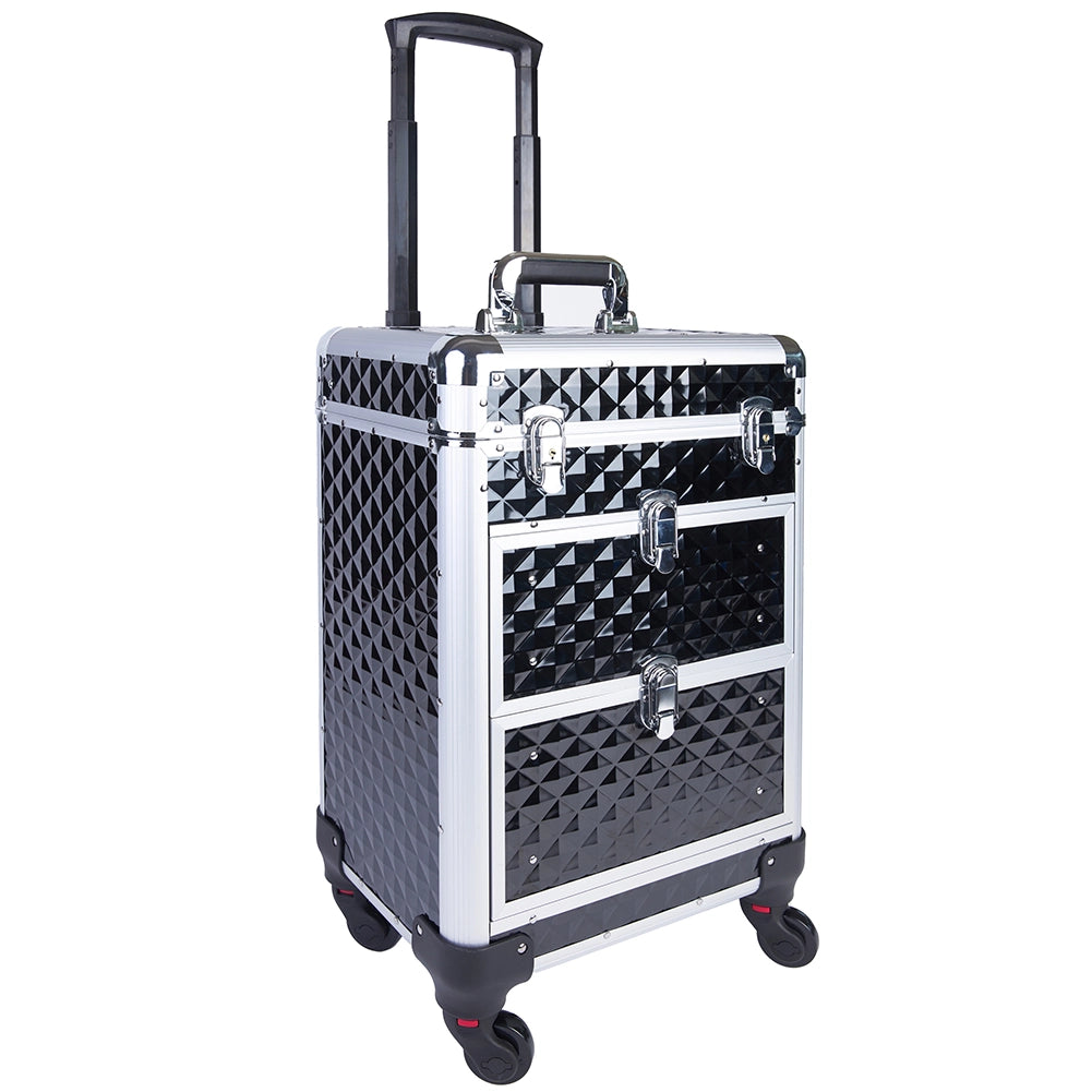 Trolley Makeup Alluminio Valigetta Trucco Estetista Beauty Case Nero