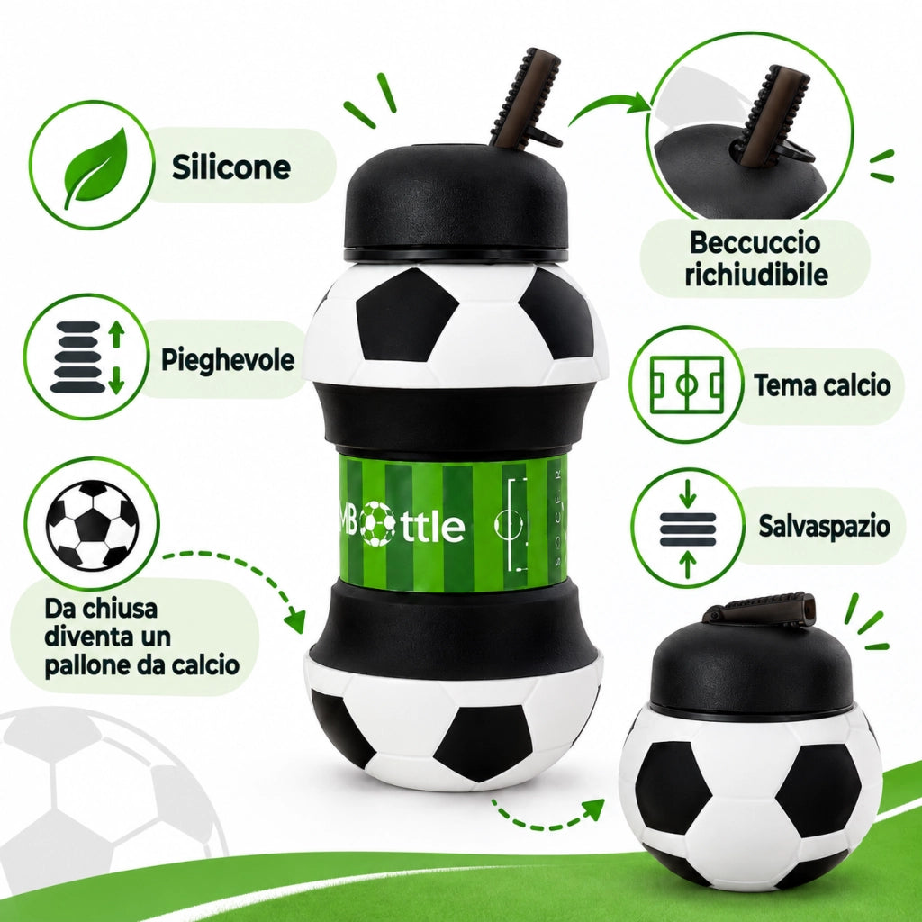 Borraccia Pieghevole in Silicone Forma Pallone di Calcio 530 ml