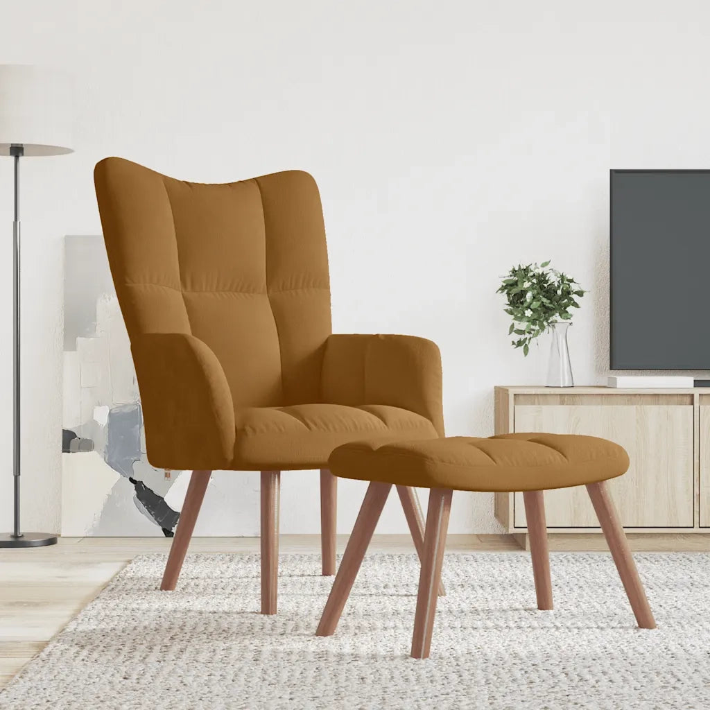 Poltrona Relax con Poggiapiedi Marrone in Velluto 328070
