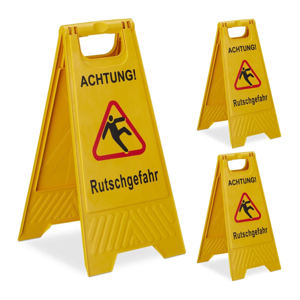 Set di 3 cartelli di segnalazione pieghevoli sicurezza pavimento scivoloso 30 x 40 cm in plastica gialla 13_0014302