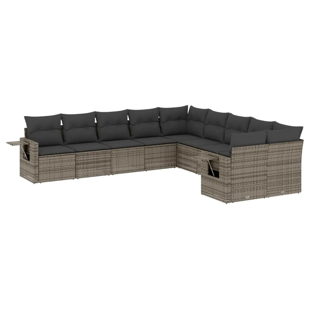 Set Divano da Giardino 10 pz con Cuscini Grigio in Polyrattan 3220709