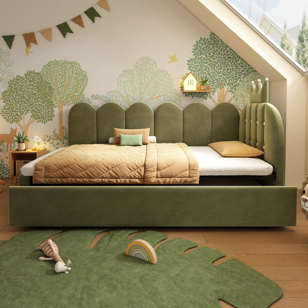 Letto singolo con letto estraibile verde 90 x 200 cm