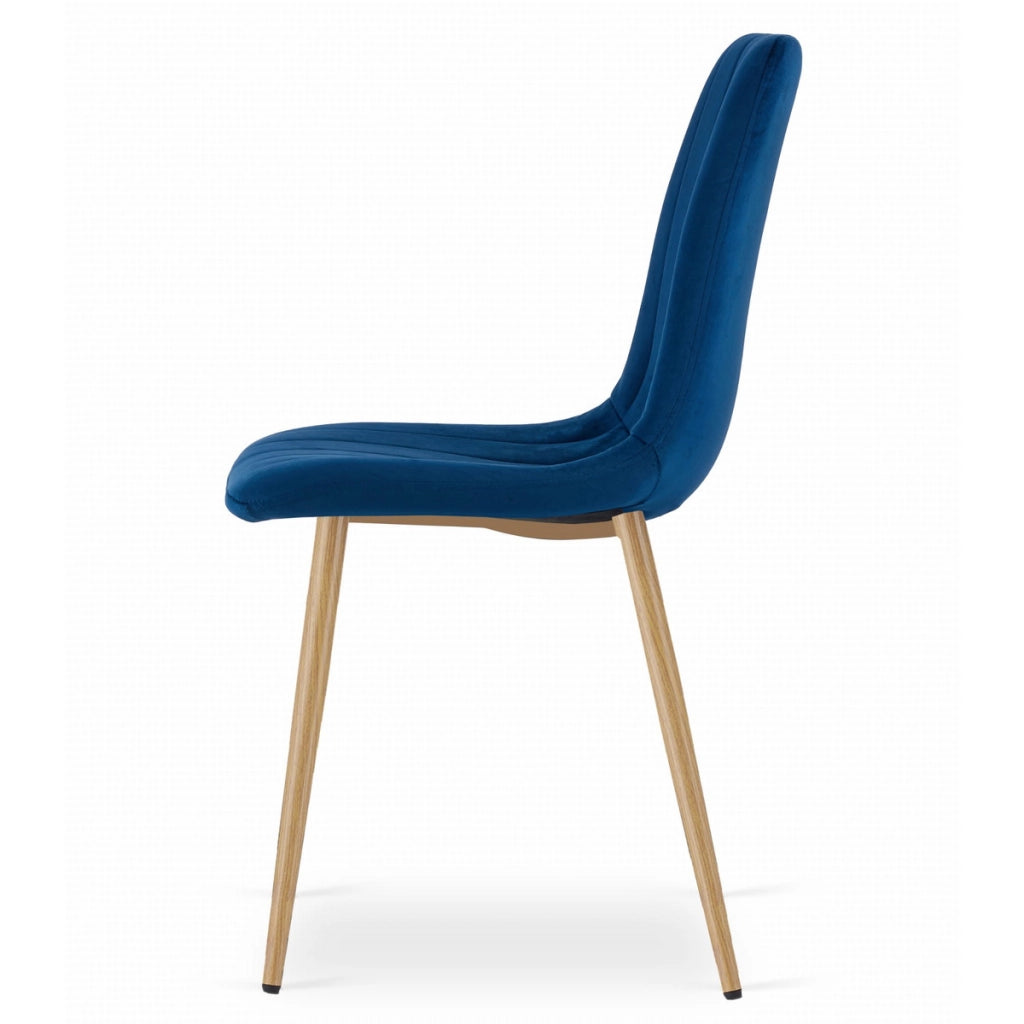 Sedia LAVA in Velluto Blu con Gambe Effetto Legno