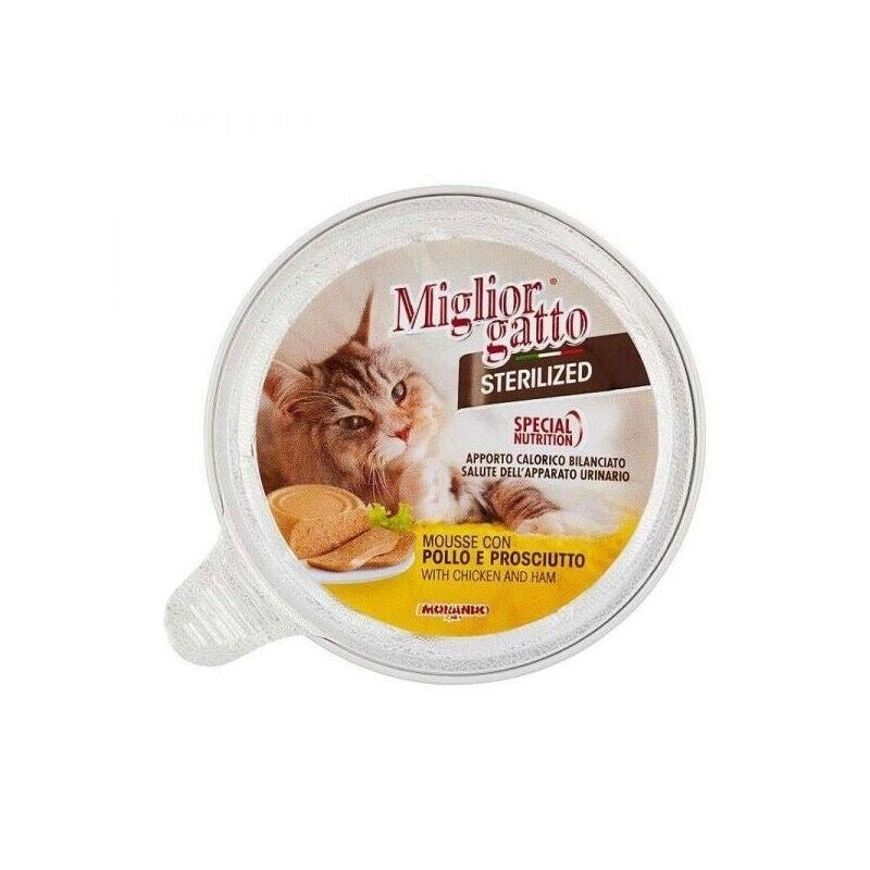 MIGLIOR GATTO STERILIZED 24 X 85 GR VASCHETTA DI MOUSSE AL POLLO E PROSCIUTTO