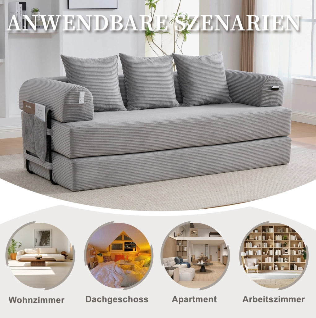 DIVANO modulare 200x94x67 cm in velluto a coste grigio chiaro