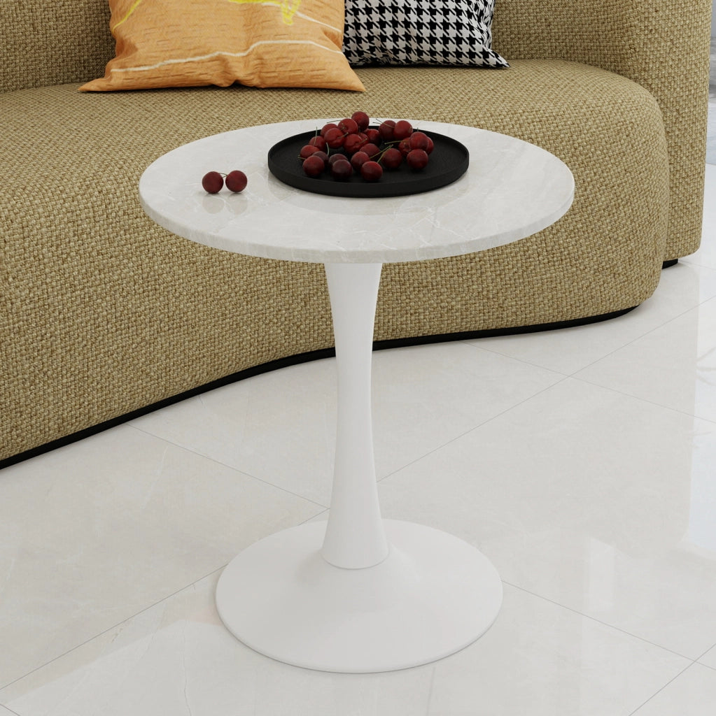 TAVOLO BASSO Rotondo 70 cm Bianco in marmo artificiale