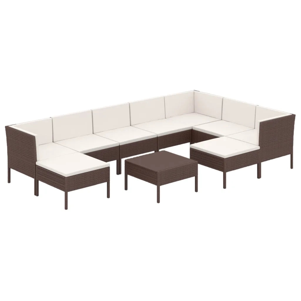 Set Divani da Giardino 10 pz con Cuscini in Polyrattan Marrone 3094435