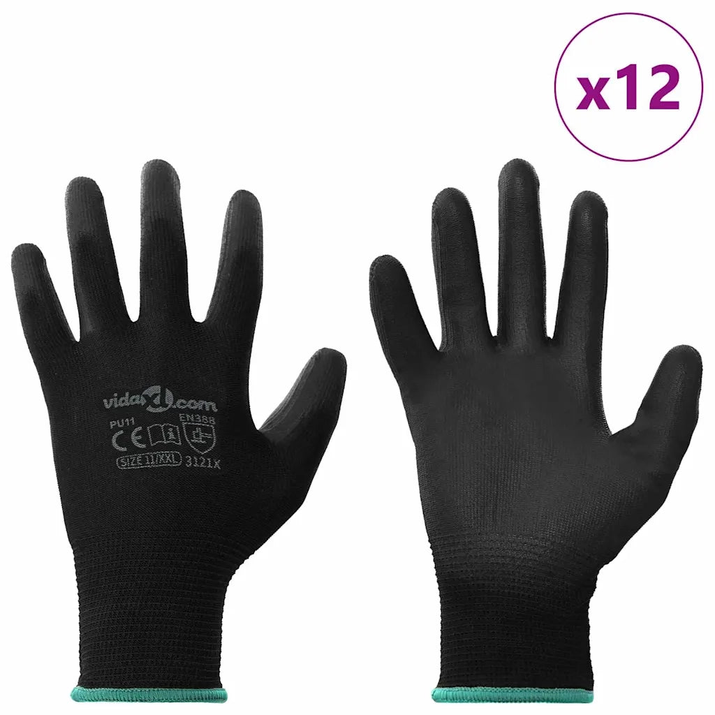 Guanti da Lavoro 12 pz Nero 11 / XXL Poliestere 42020718