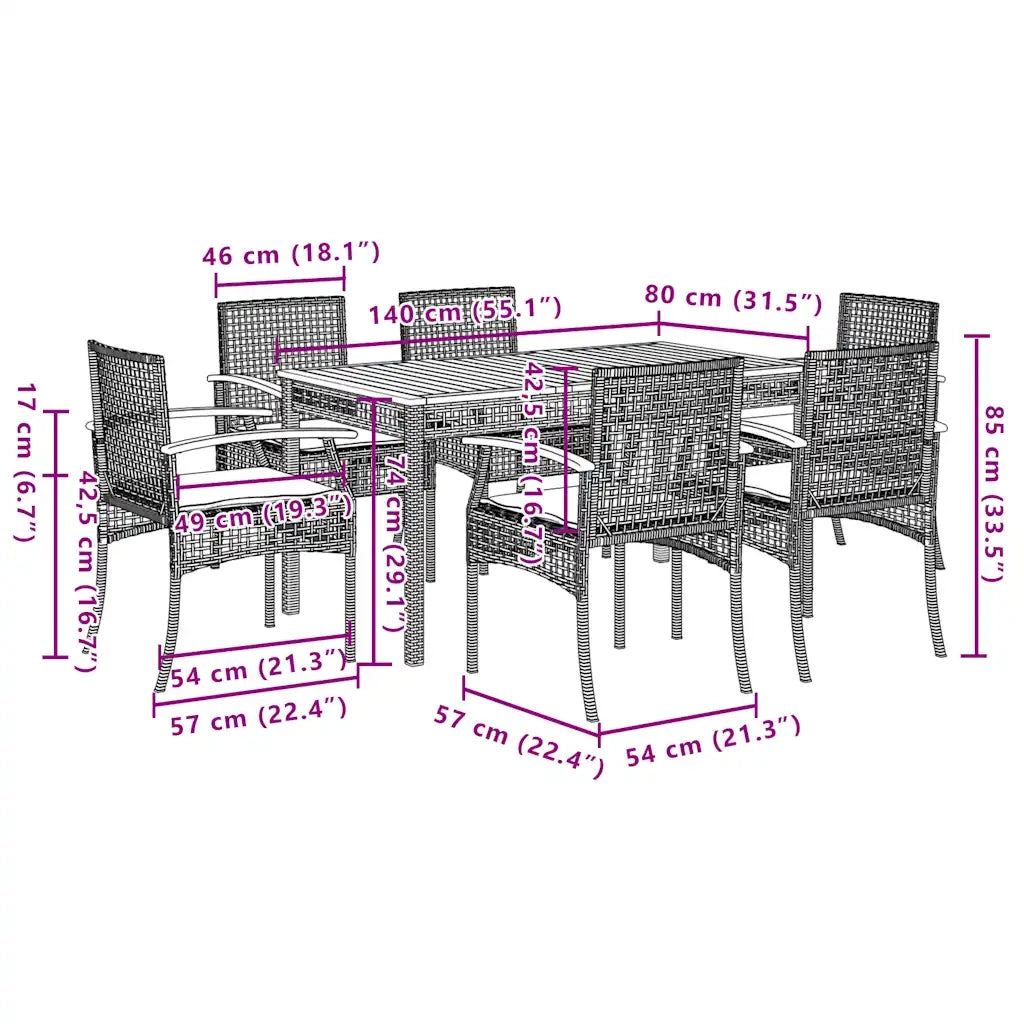 Set da Pranzo da Giardino 7 pz con Cuscini in Polyrattan Grigio 3213572