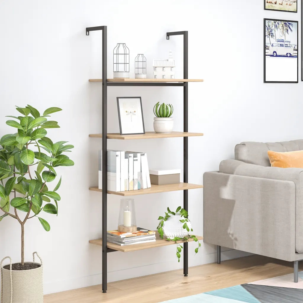 Scaffale Pendente 4 Livelli Marrone Chiaro e Nero 64x35x152,5cm 336382