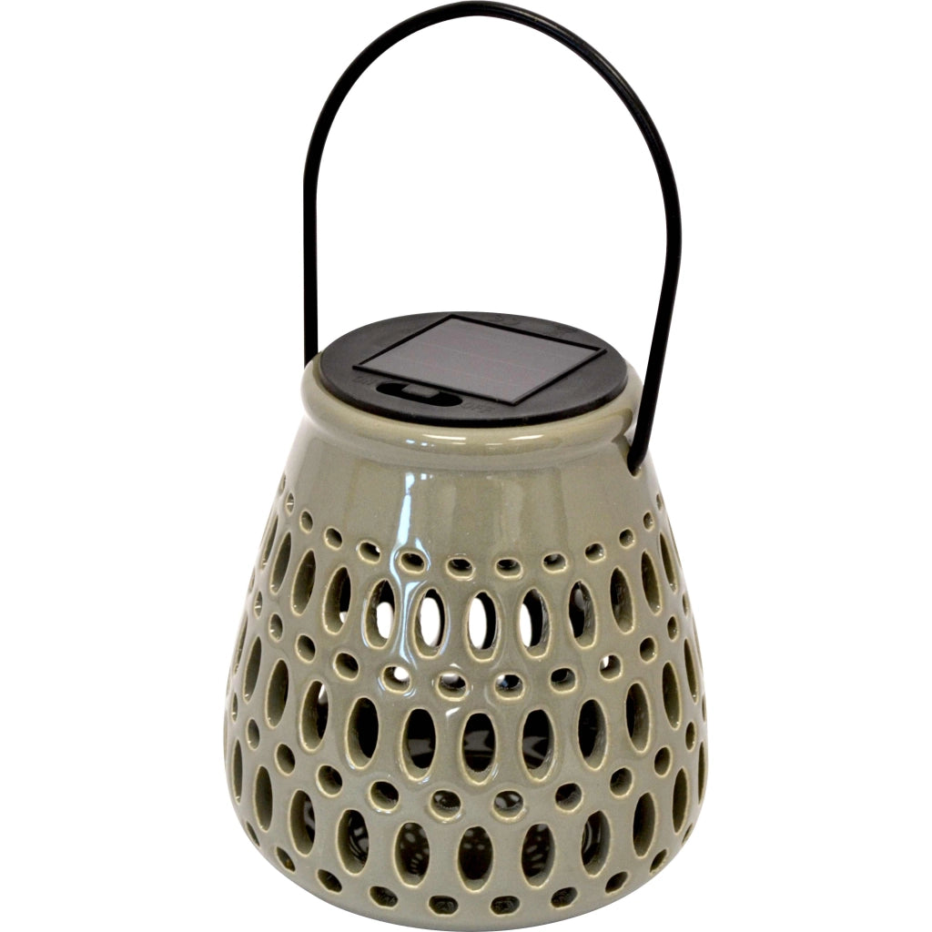 Lampada solare ceramica piccola c/appendino  verde oliva