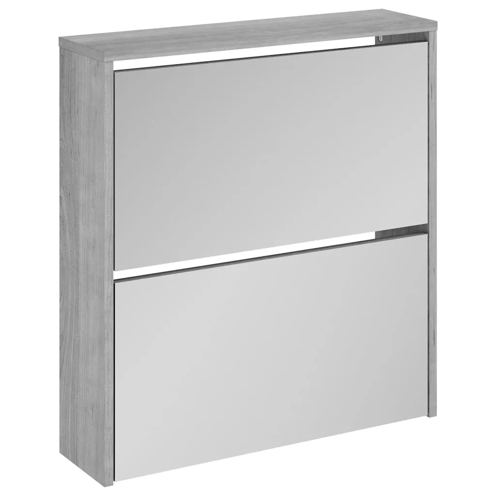 Scarpiera con Specchio a 2 Livelli-Mobile con specchio Grigio sonoma 63x17x67 cm