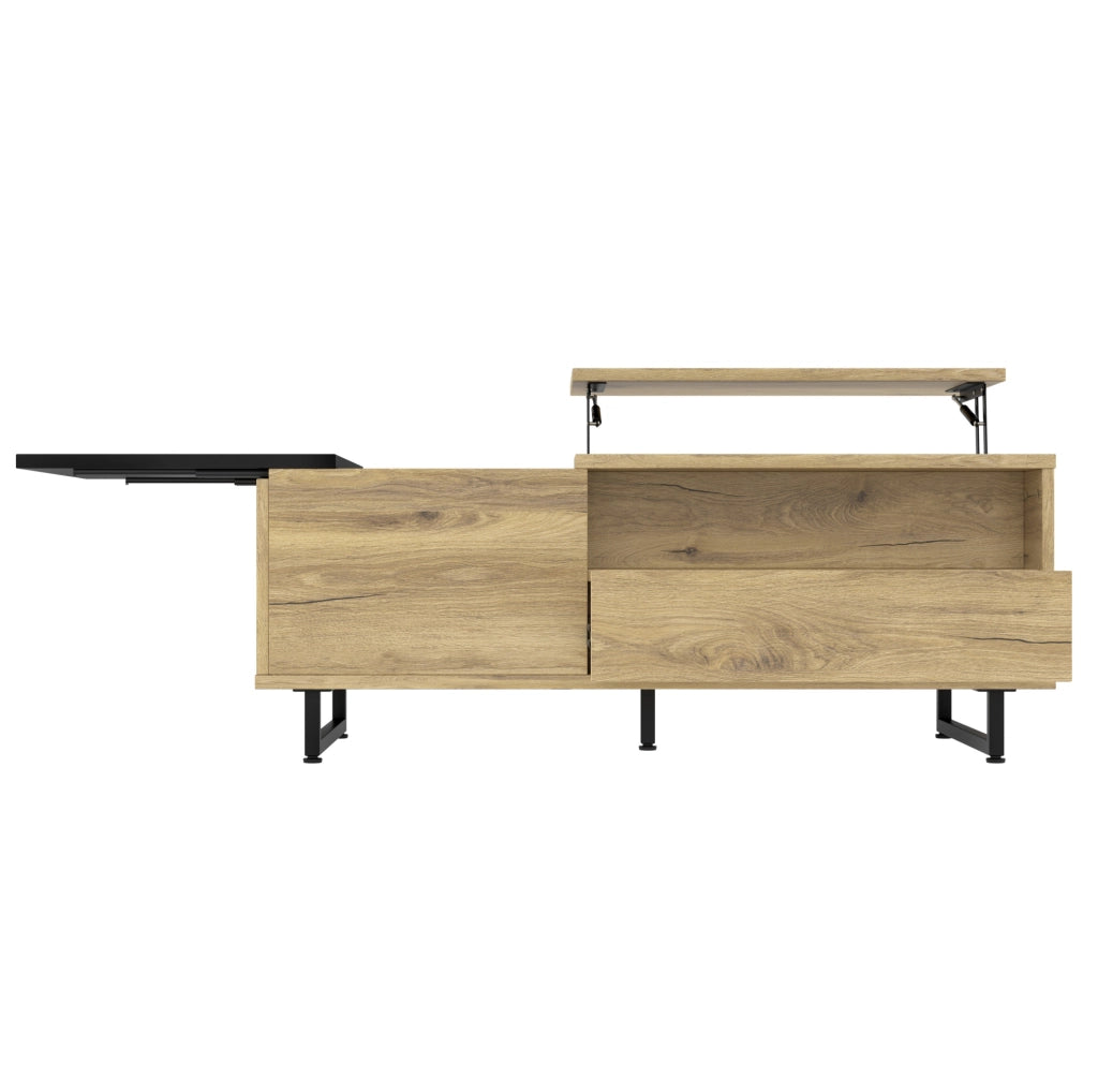 Tavolino da caff¨¨ 103,5x50 cm con piano sollevabile, LED blu e vani