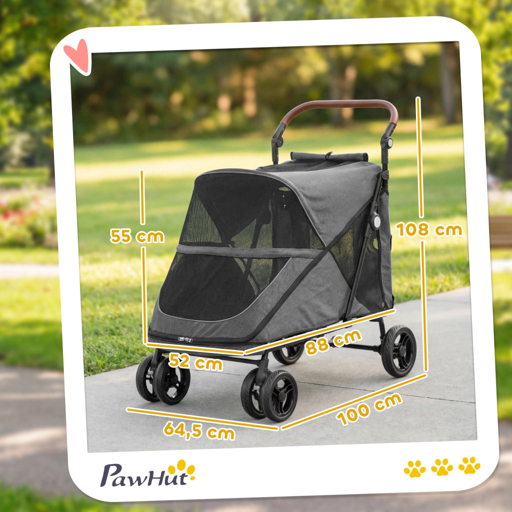 Carrello per Cani Pieghevole ¨C Minimal ¨C Grigio 360¡ã Ruote Rete Cuscino