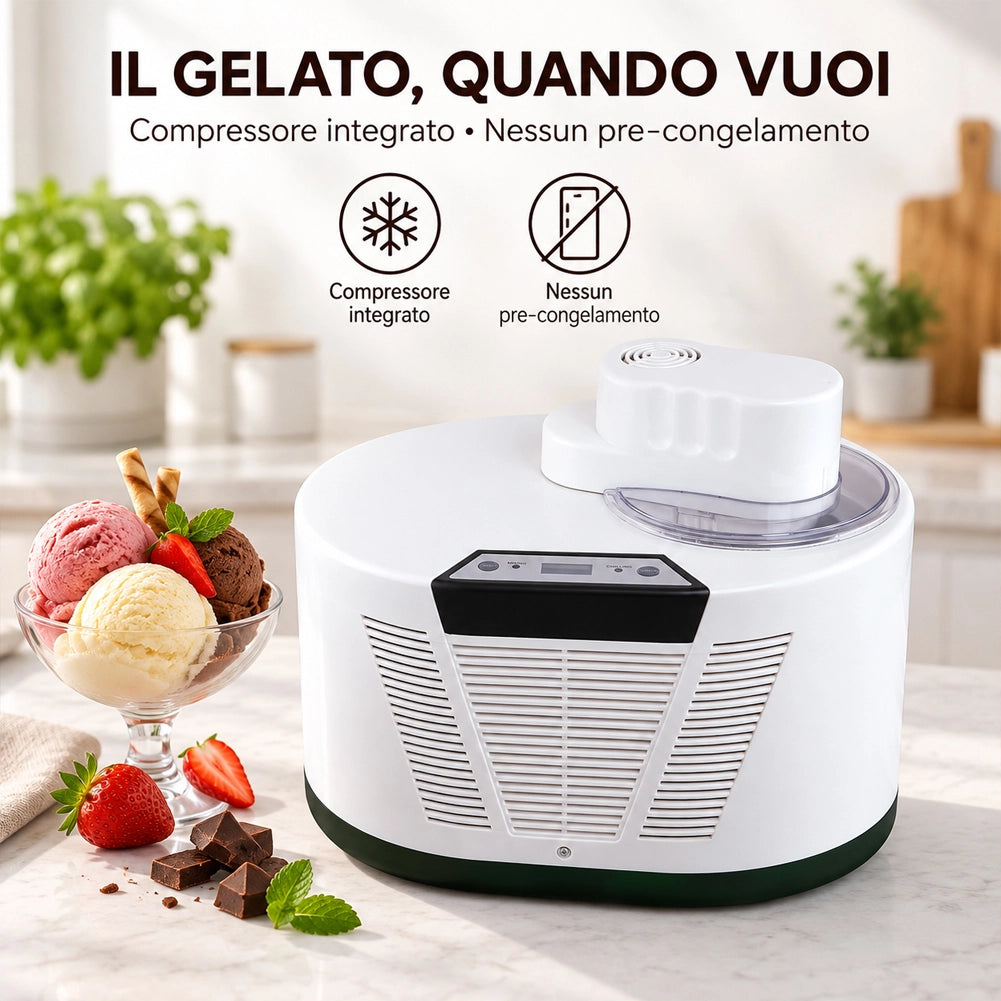 Gelatiera Con Compressore Display LCD 150W Capacita' 1 Litro Sorbetti Yogurt DCG