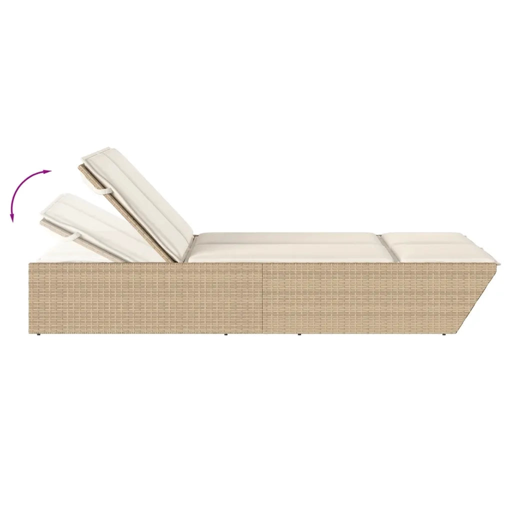 Lettino Prendisole con Cuscini Beige in Polyrattan 368183
