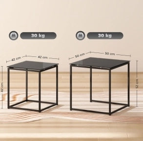 TAVOLINI DA SALOTTO Set da 2 pezzi 42/50 cm Vetro temperato Nero