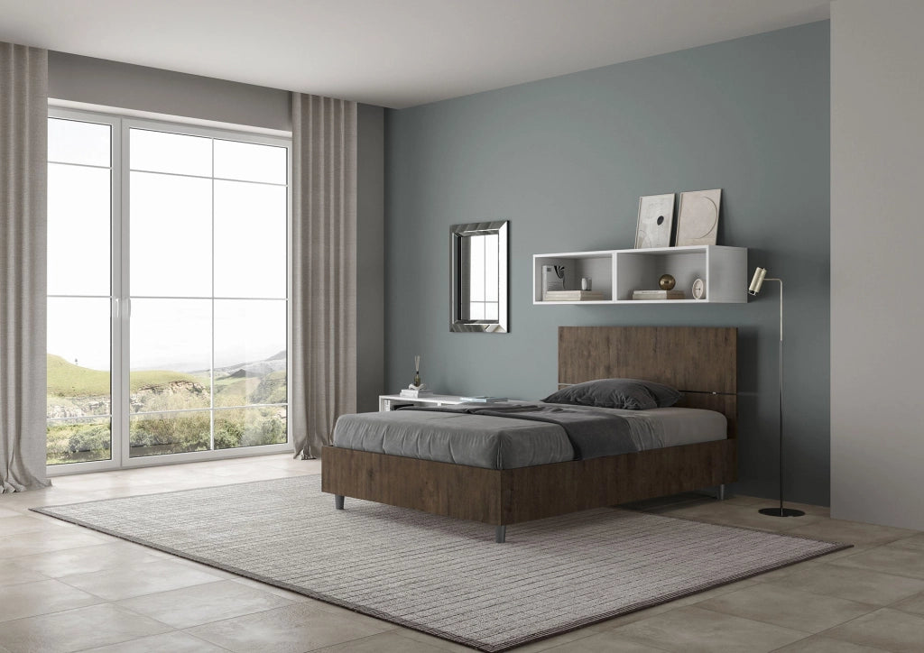 Letto 1 Piazza e Mezzo 120x190 cm con Rete Demas Testata Dritta Noce