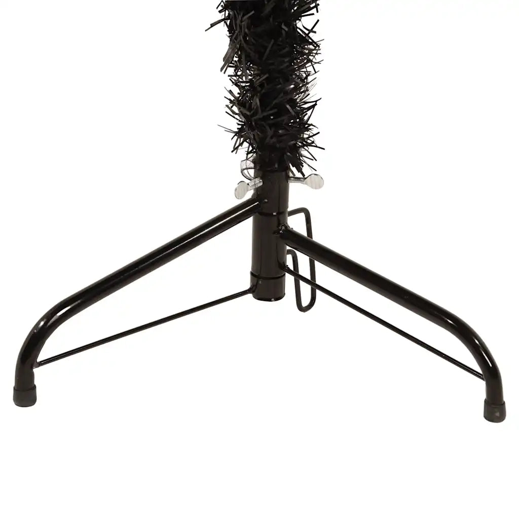 Albero Natale Artificiale Sottile a Met¨¤ e Supporto-Albero Natalizio Nero 210 cm