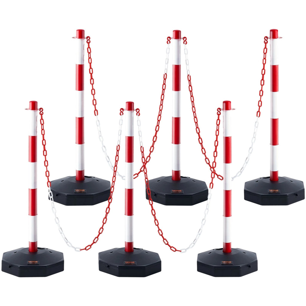 Set 6 Paletti Stradali di Segnalazione Rossi e Bianchi con Catena 2 m Base Riempibile Robusti e Facili da Montare