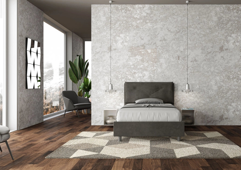 Letto 1 Piazza E Mezzo 110x210 cm con Rete Imbottito in Microfibra Appia Large Grigio