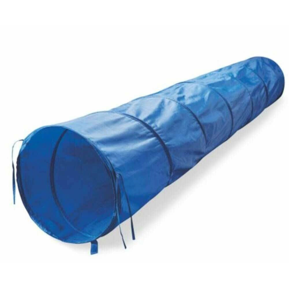 Tunnel Gioco Addestramento Cani Gatti Animali 200x48cm Tessuto Azzurro con Borsa