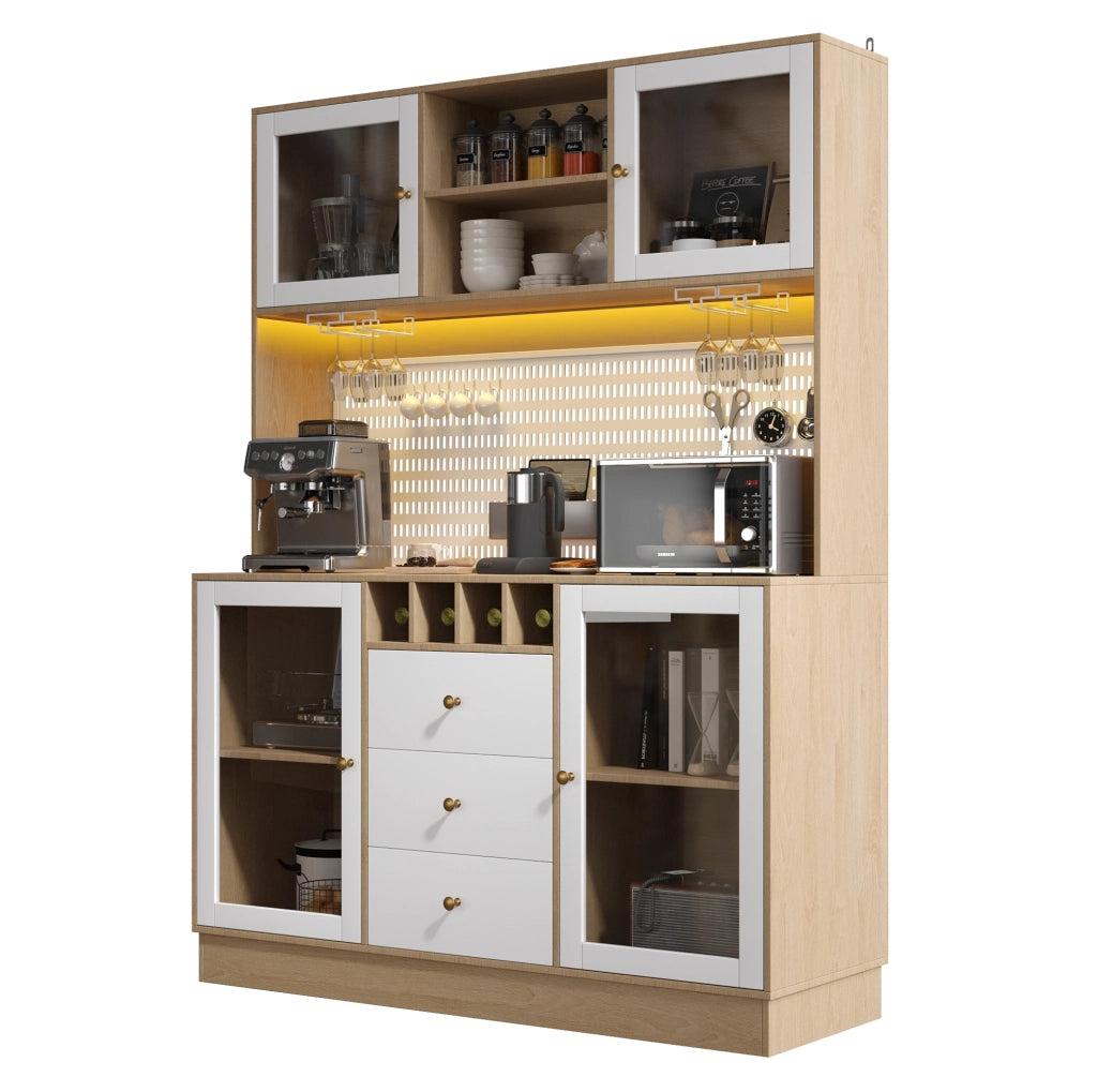 Mobile alto da cucina bianco con LED Smart e portabottiglie