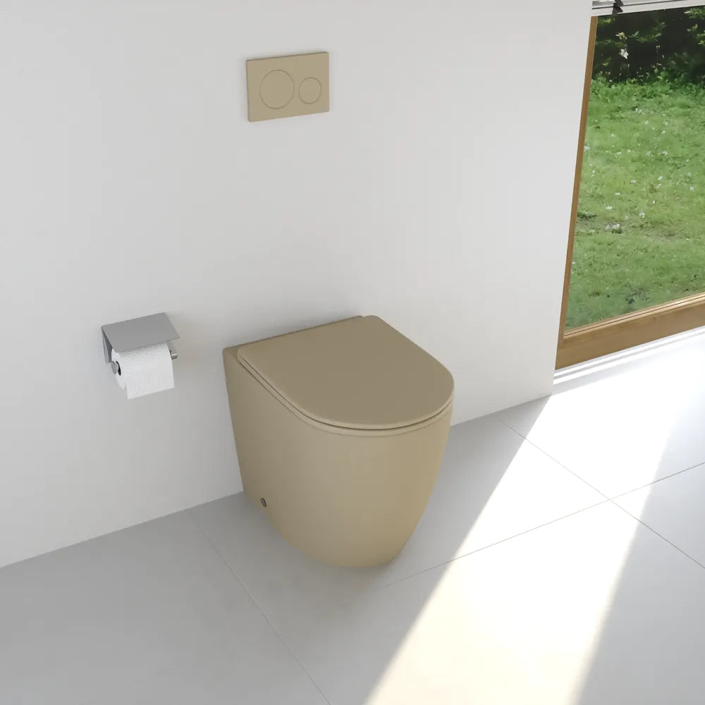 Vaso WC filomuro rimless in ceramica khaki opaco e sedile soft-close | Europa Small