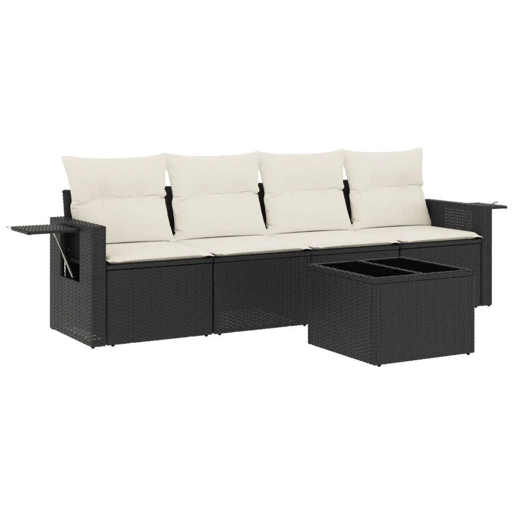 Set Divani da Giardino 5 pz con Cuscini in Polyrattan Nero