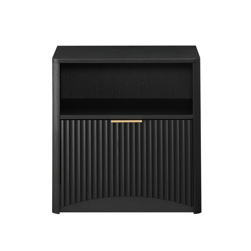 Comodino con 1 cassetto e vano aperto, per camera da letto, 58×38×60 cm, nero