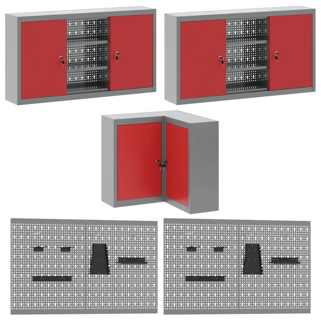 Set di mobili da lavoro con cassetto 12 pcs Rosso e Grigio 3321507
