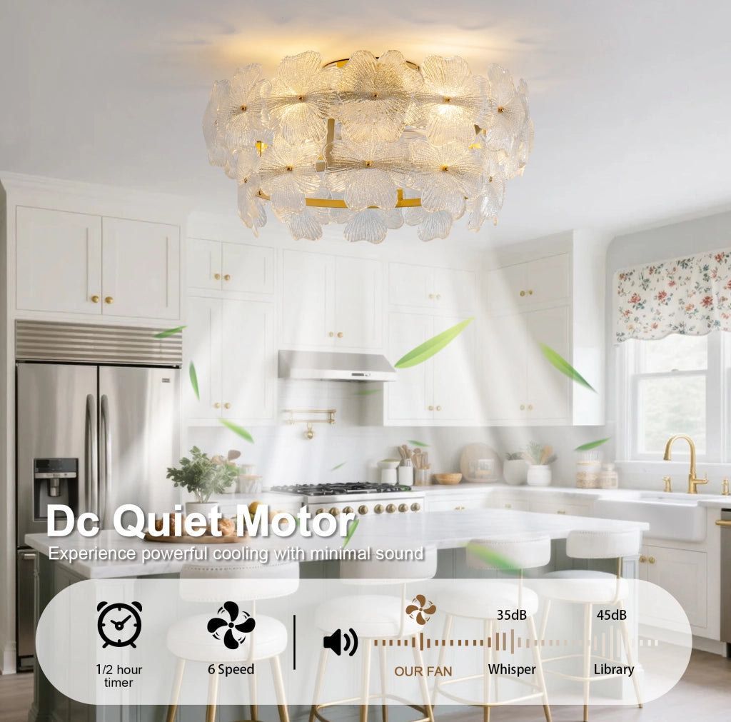 Ventilatore da soffitto ULEVR 55 cm con luce, 6 velocit¨¤, app Bluetooth e telecomando, oro e vetro