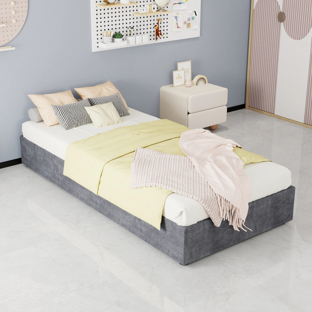letto telaio tessuto grigio 90 x 200 cm