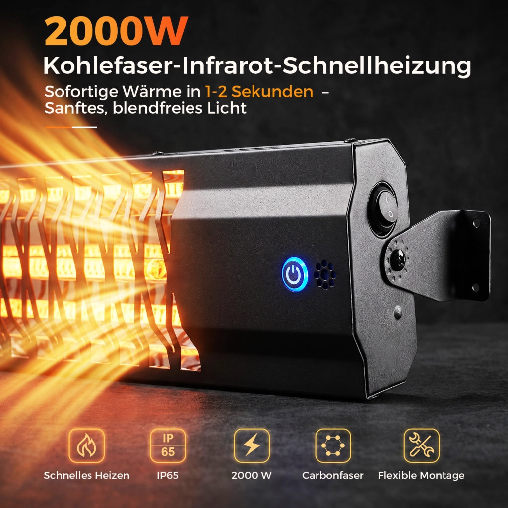 ZMH Riscaldatore A Infrarossi Riscaldatore A Parete Per Esterno 2000 Watt Per Terrazza Balcone Montaggio A Parete
