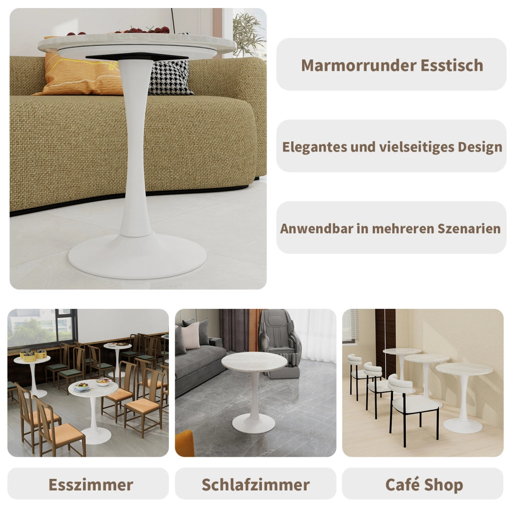 TAVOLO BASSO Rotondo 70 cm Bianco in marmo artificiale