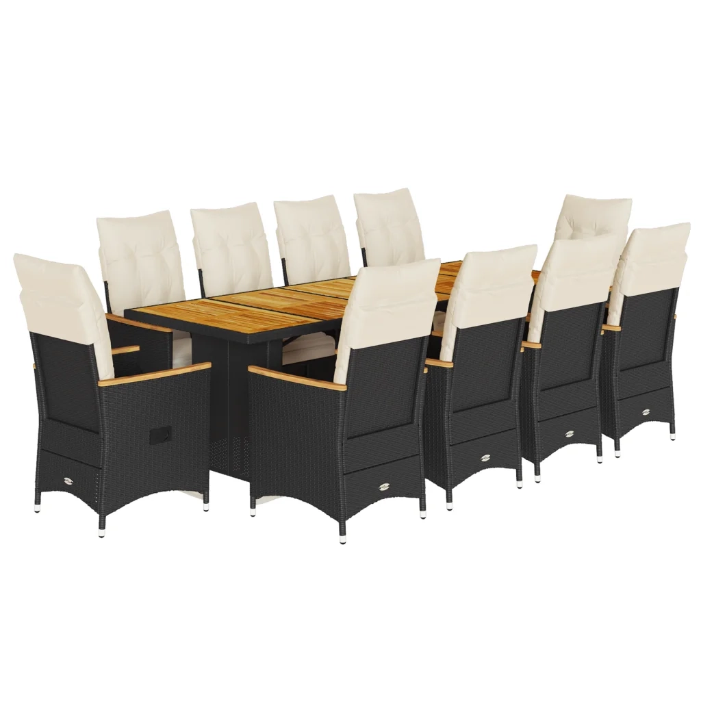 Set da Bistrò da Giardino 11 pz con Cuscini Nero in Polyrattan 3277268
