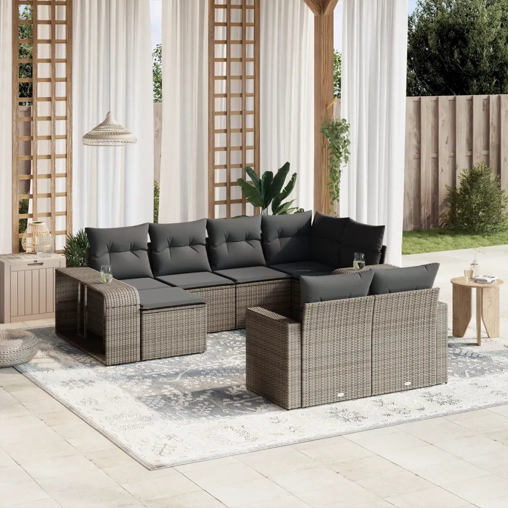 Set Divano da Giardino 10 pz con Cuscini Grigio in Polyrattan 3261290