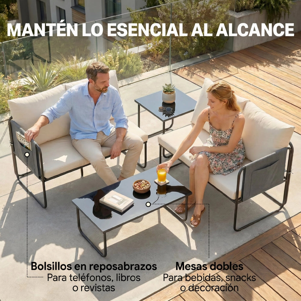 Set Giardino 4 Pezzi con 2 Divani 2 Posti e 2 Tavolini ¨C Minimal ¨C Tessuto Caqui