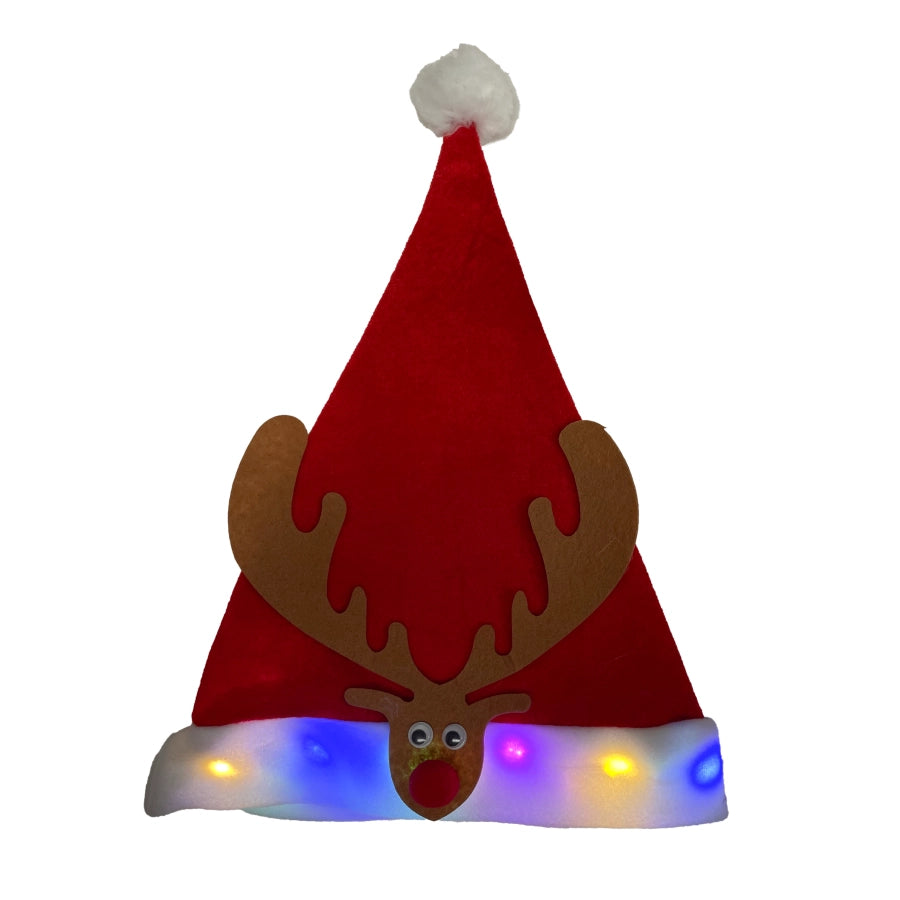 CAPPELLO BABBO DECORATO RENNA E LUCI A BATTERIA