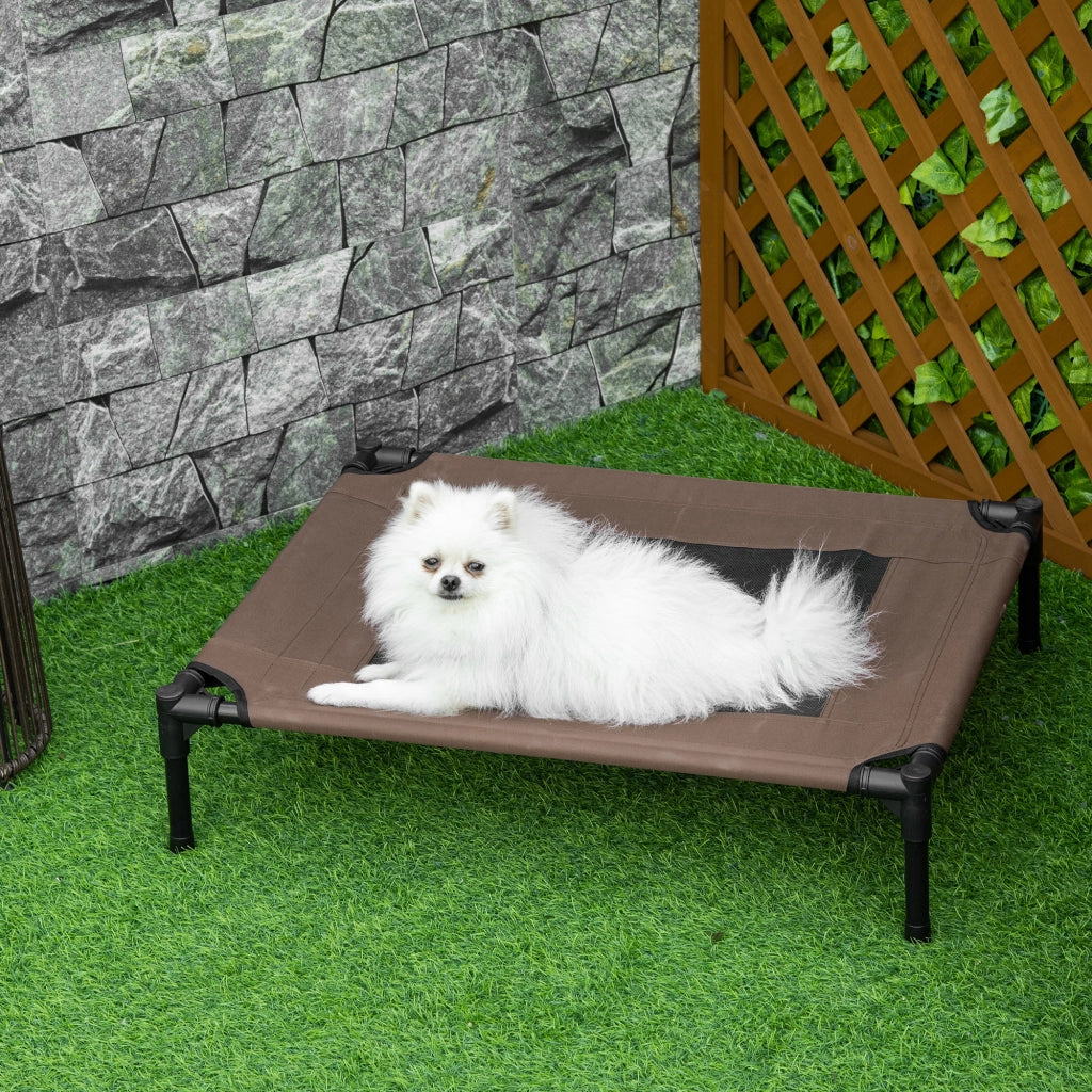 Letto rialzato per cani di taglia media e grande in acciaio e rete marrone per interno ed esterno 76 × 61 × 18 cm
